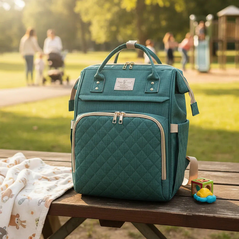 Bolso Pañalera Morral Moderno De Bebe 11519-14 Verde Lisa