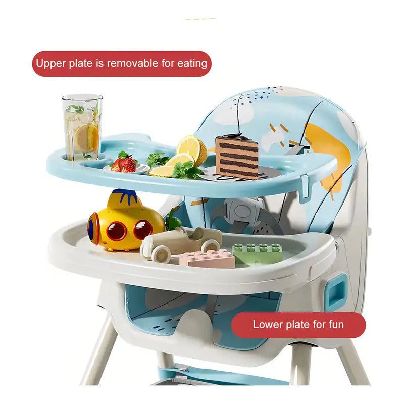 Silla De Comer Para Bebé 2 En 1 Mecedora Color Azul Niños