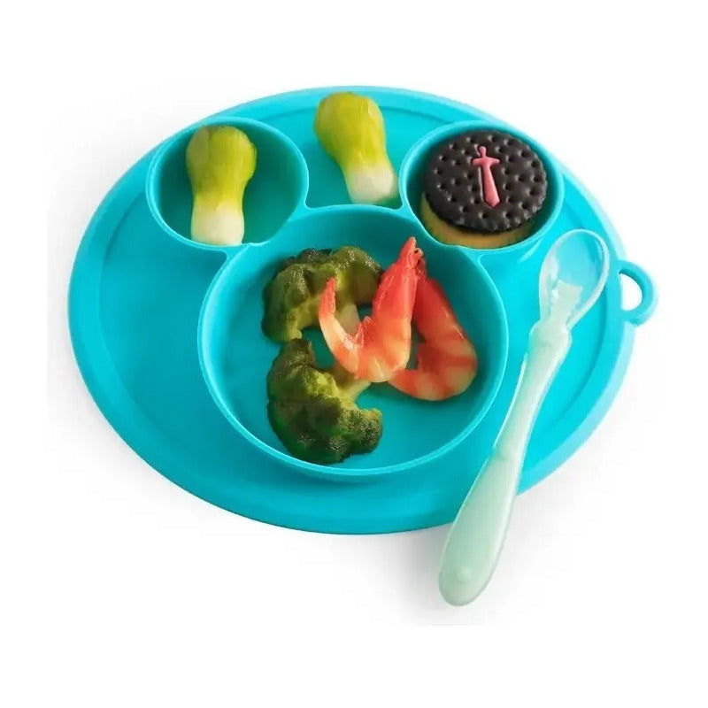 Plato De Silicona Para Bebé Antideslizante Con 3 Compartimentos Y Libre De Bpa, Azul Marino