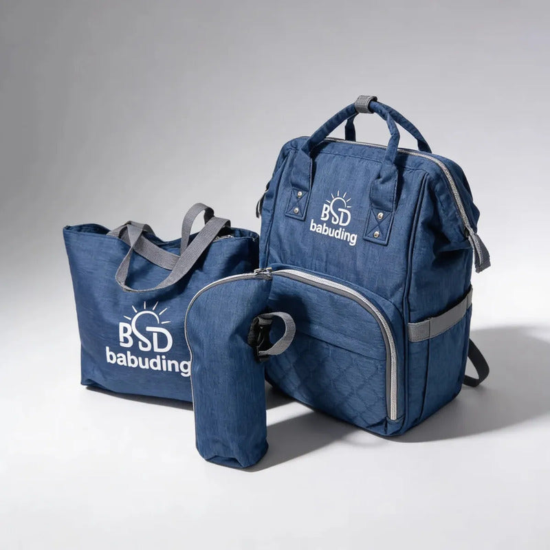 Pañalera Multifuncional Bebe Mochila Con Azul Bordado