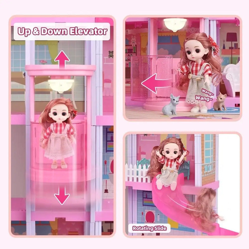 Casa De Muñecas Infantil Grande Cocina Y Comedor 1260 Rosa