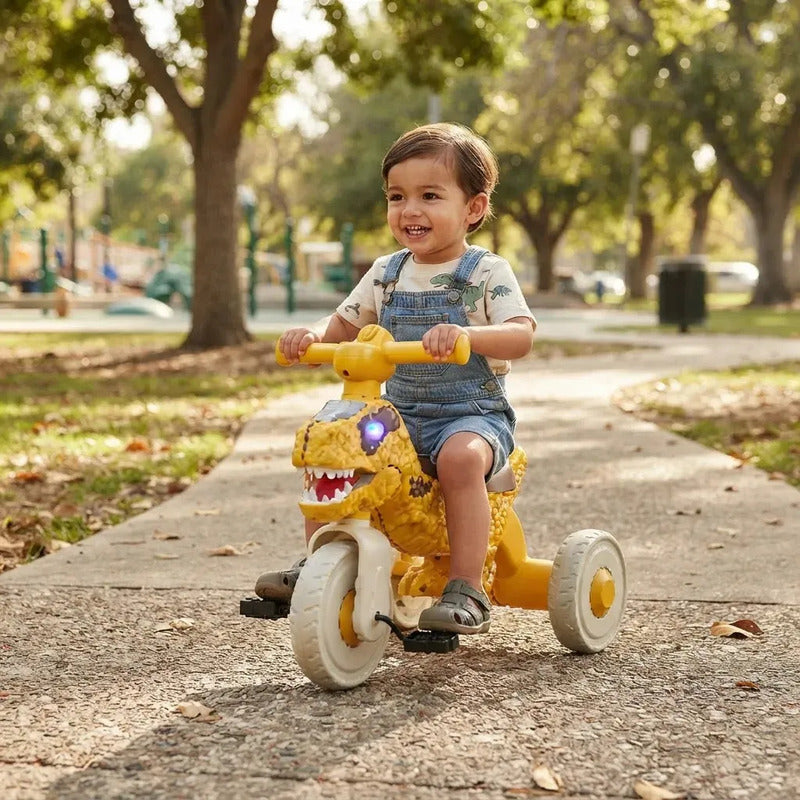 Triciclo Andador Infantil Dinosaurio Con Luces Y Música 6066 Naranja