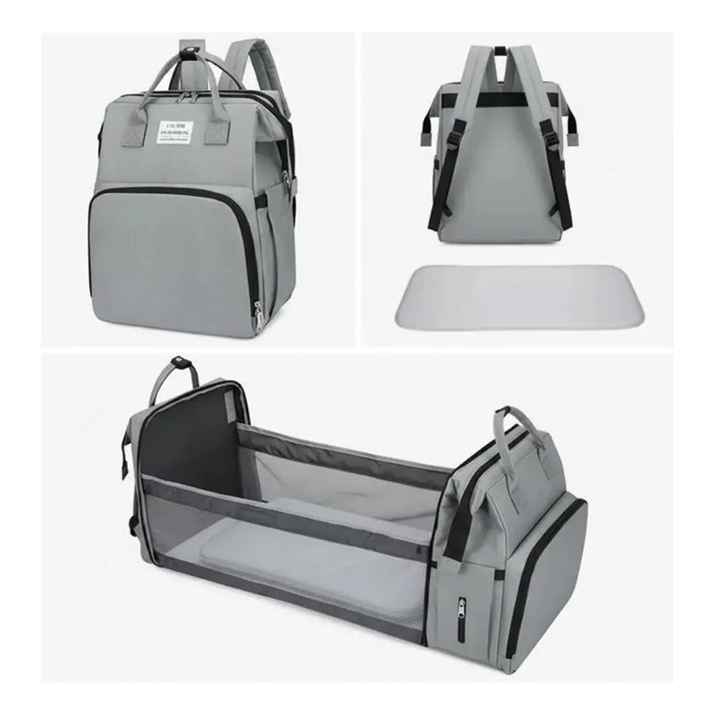 Pañalera Multinfuncional Bebe Mochila Colores Original Gris