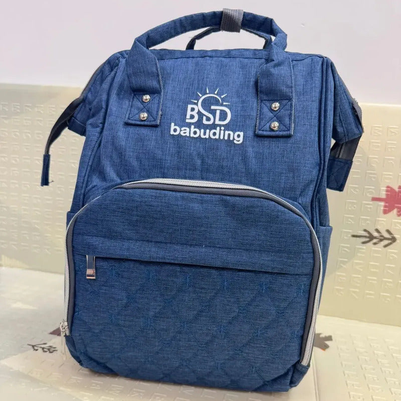 Pañalera Multifuncional Bebe Mochila Con Azul Bordado