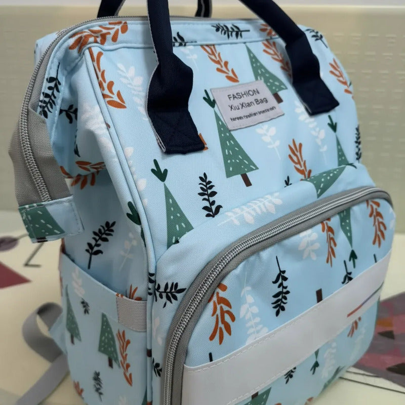 Bolso Pañalera Morral Moderno De Bebe Estampados 11519-8 Azul Claro Pino
