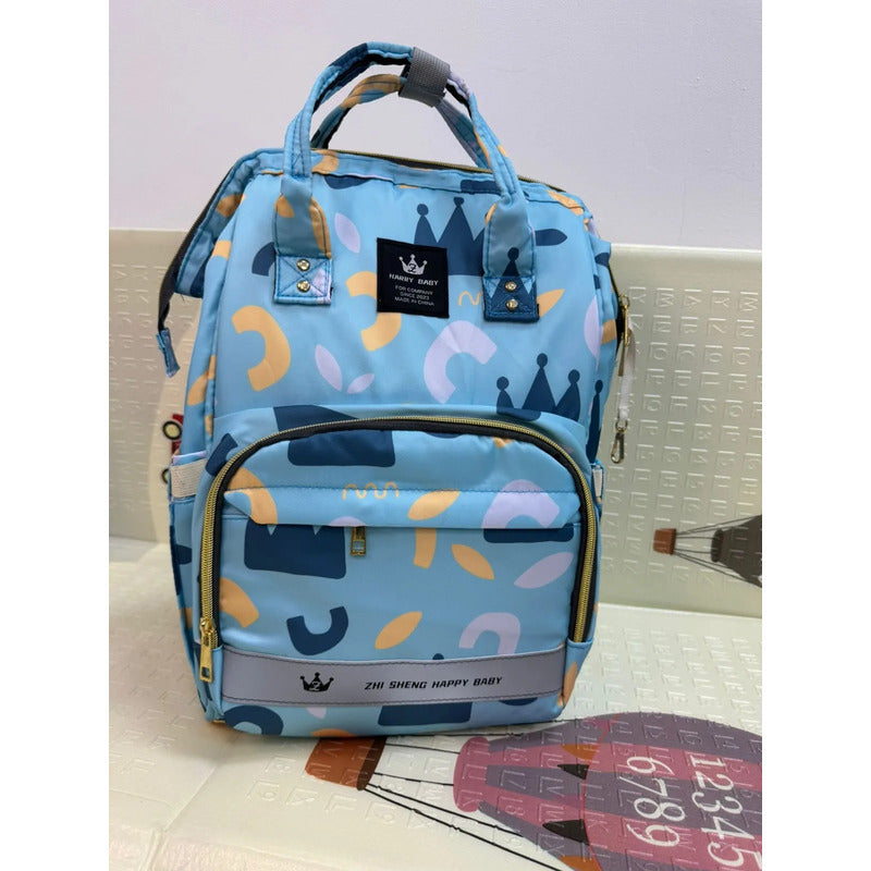 Bolso Pañalera Morral Moderno De Bebe Estampados 11519-13 Azul Claro Figuras