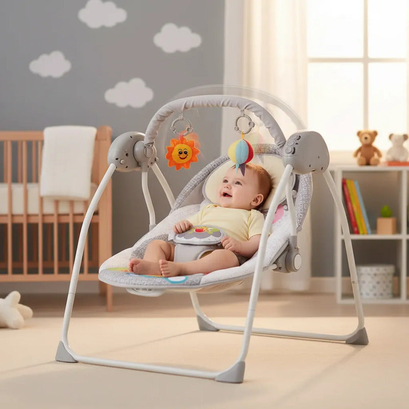 Columpio Electrico Mecedora Con Control Musical Para Bebe  Gris