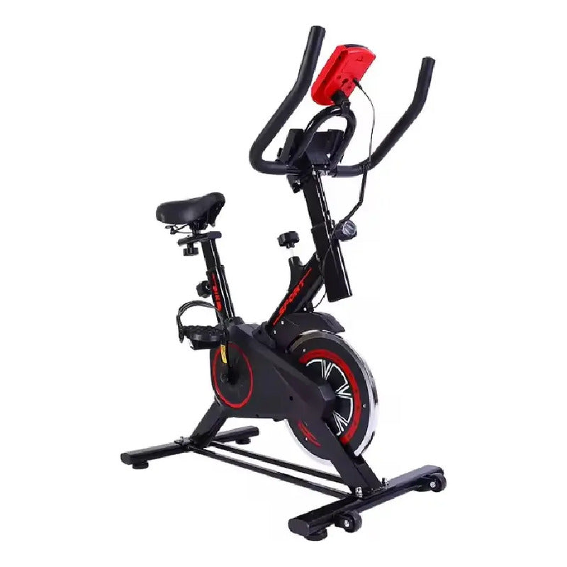 Bicicleta Estática Fitness Station Sport 2024 Spinning Color Negro/rojo