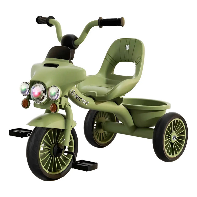 Triciclo Tipo Moto Para Niños Montable Luces 6032 Color Verde