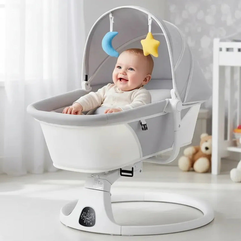 Silla Eléctrica Mecedora Bluetooth Bebé Movimiento Lateral Gris Liso