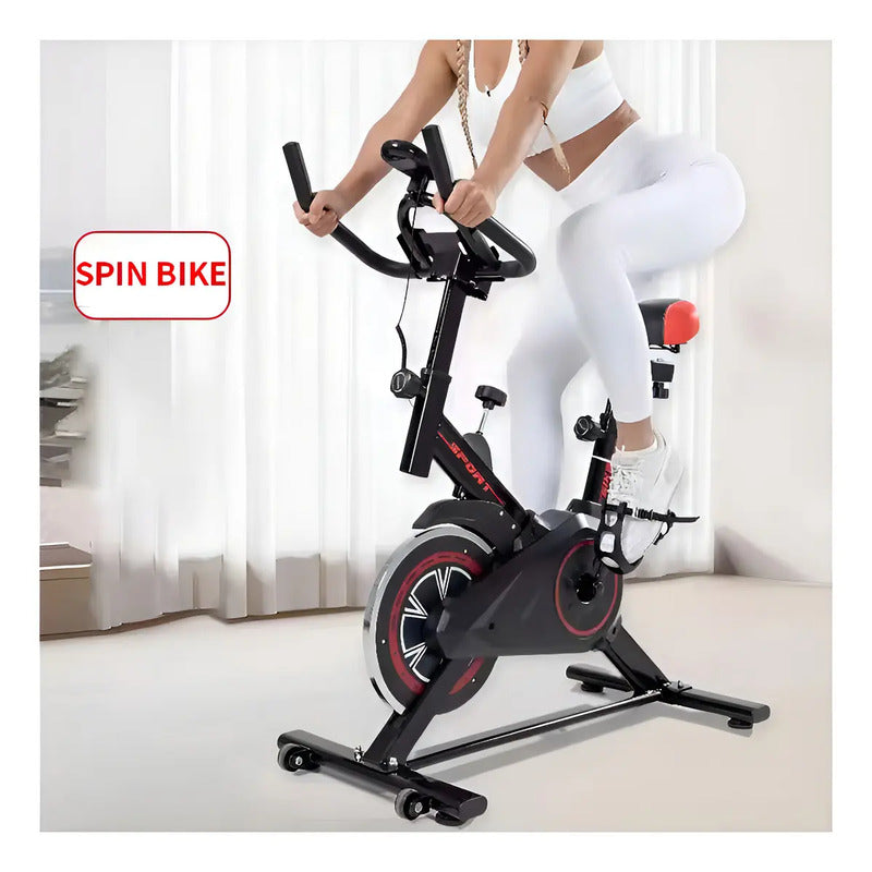 Bicicleta Estática Fitness Station Sport 2024 Spinning Color Negro/rojo