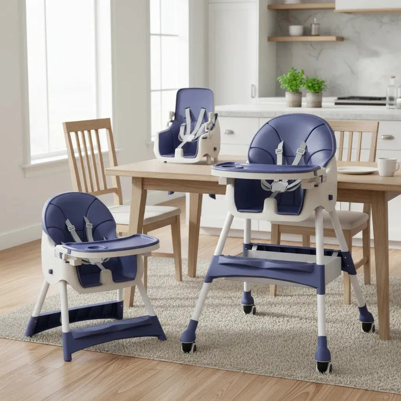Silla Comedor Para Bebe Plegable Con Ruedas 555-13a Color Azul Liso