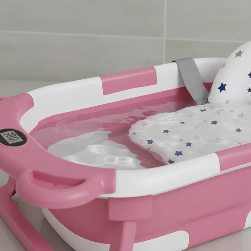 Bañera Plegable Portátil Con Termómetro Y Cojín Malla 6868