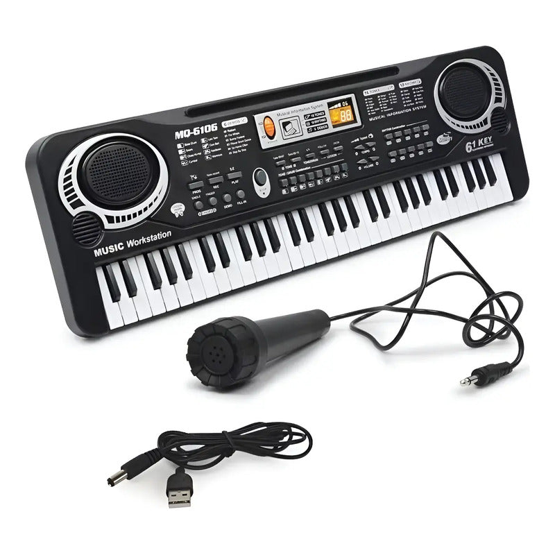 Teclado Organeta Piano Electrónico 61 Teclas Micrófono Usb 110v Negro