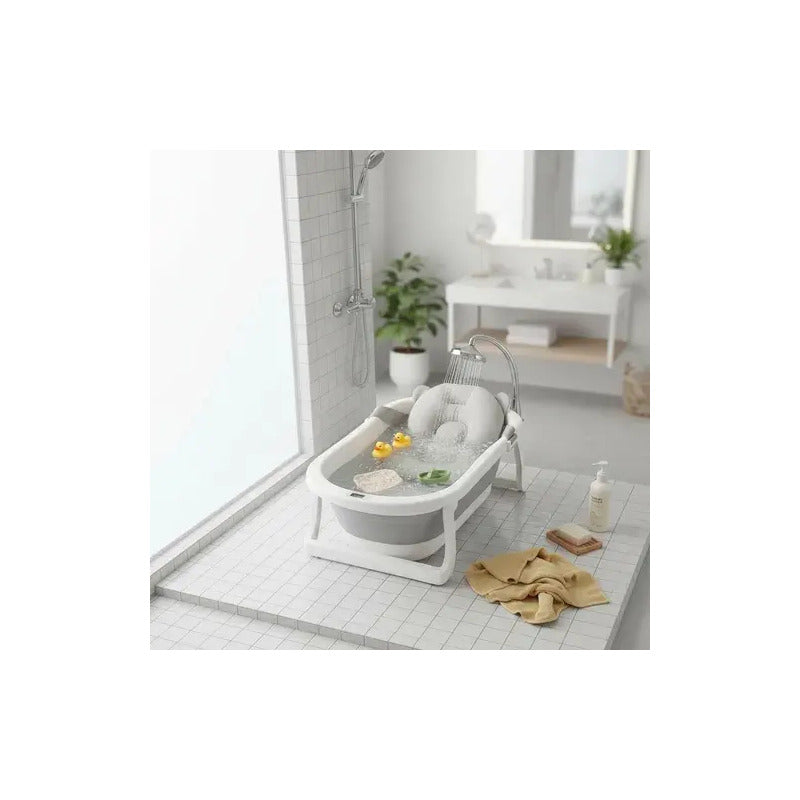 Bañera Tina Plegable De Bebé Con Termómetro + Cojín Malla Bz