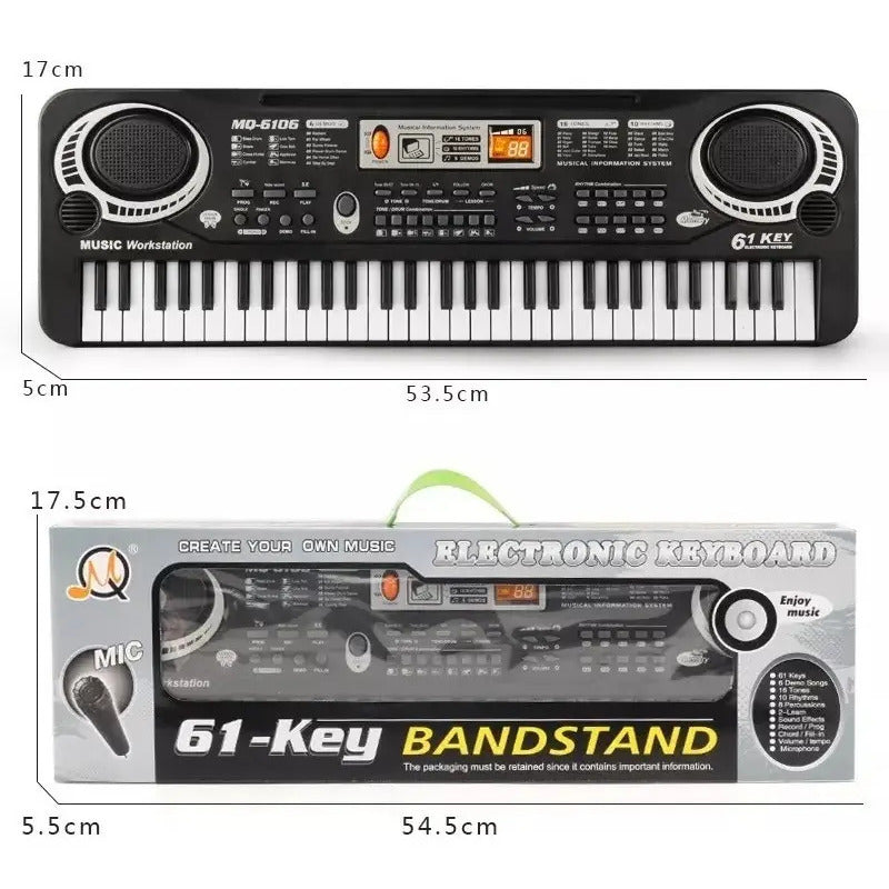 Teclado Organeta Piano Electrónico 61 Teclas Micrófono Usb Color Negro 110v