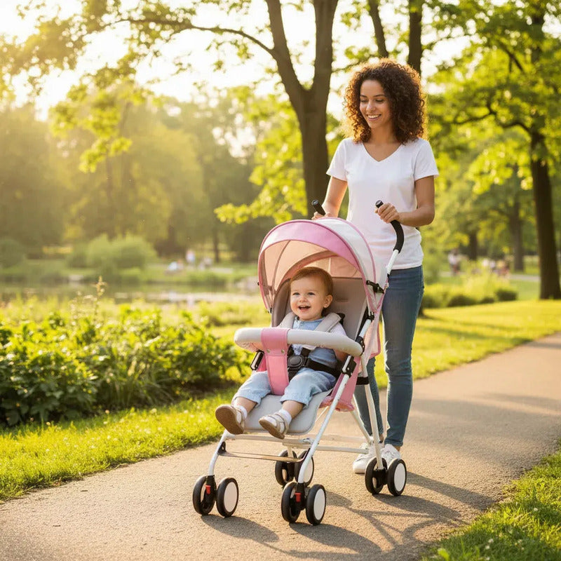Coche Paseador Para Bebes Y Niños Cierre Facil Pd-701-2 Color Rosa Estructura Blanco