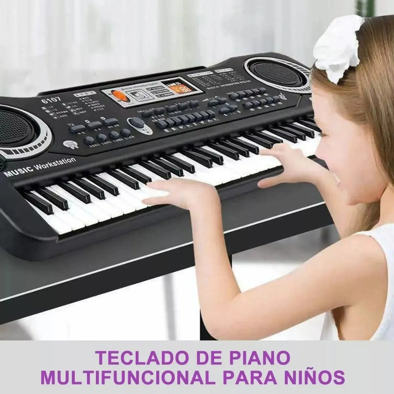 Teclado Organeta Piano Electrónico 61 Teclas Micrófono Usb Color Negro 110v