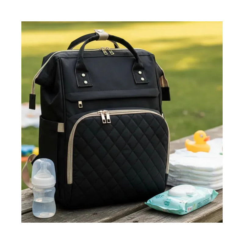 Bolso Pañalera Morral Moderno De Bebe 11519-14 Negro Lisa