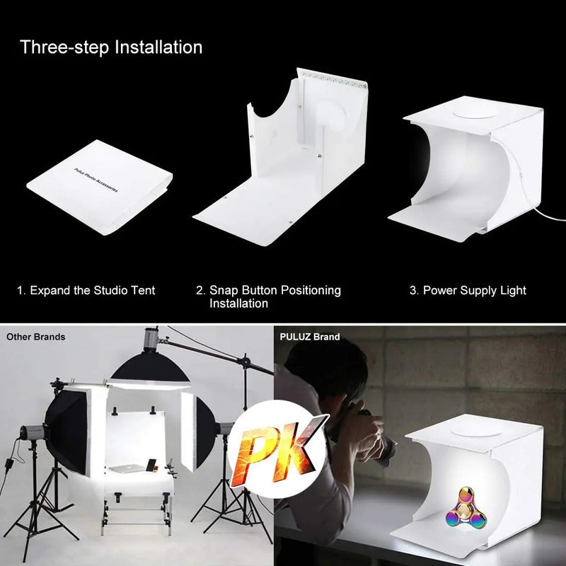 Estudio Fotografico Portatil + 4 Fondos Mediana + Led