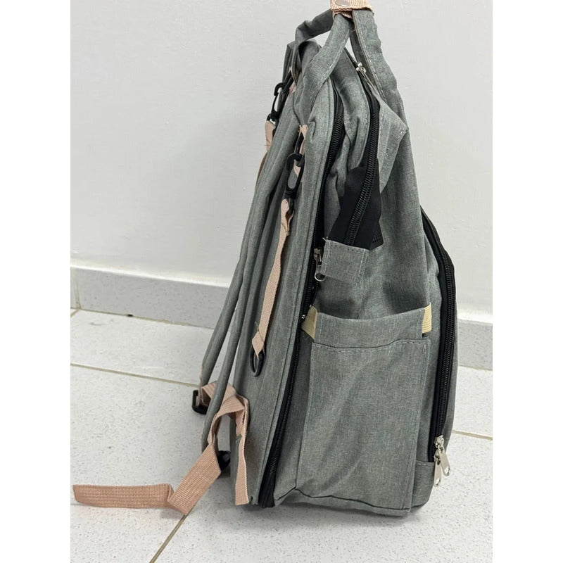 Pañalera Multifuncional Bebe Mochila Con Puerto Usb 10984-1 Gris Claro Liso