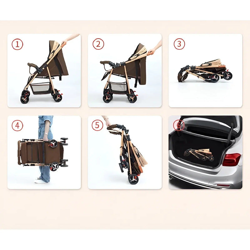 Coche Para Bebe Con Capota Expandible Fino Reversible 701-4 Marrón Dorado