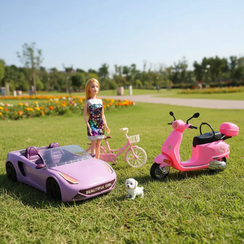 Carro Convertible Bicicleta Moto + Cachorro Muñeca Mx-65