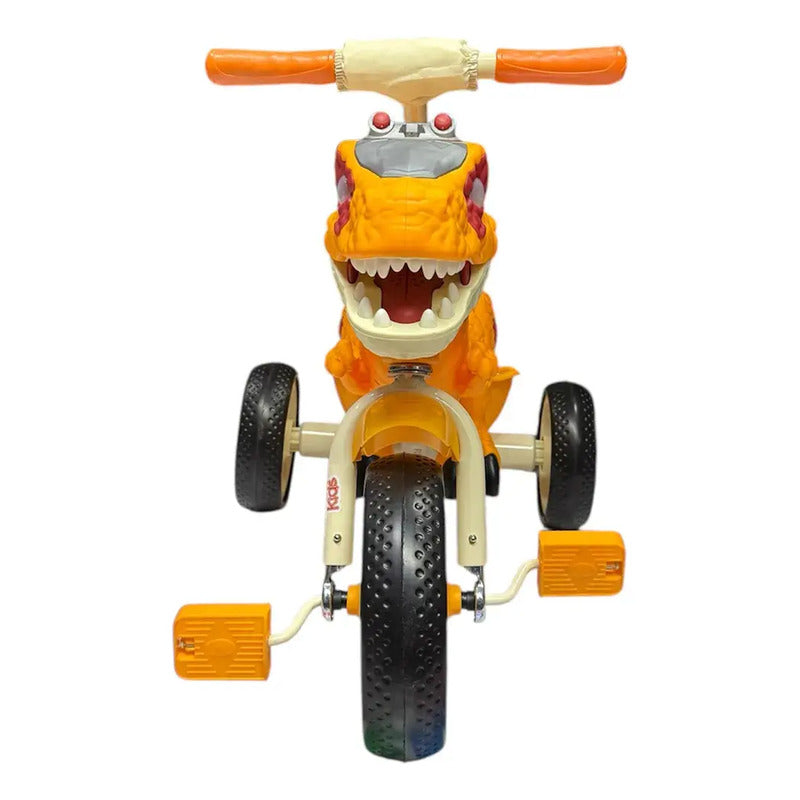 Triciclo Bicicleta Dinosaurio Con Música Y Cesta Tr-064 Color Naranja