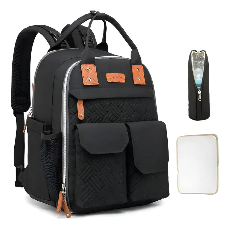 Pañalera Bolso Materno Multifuncional Cambiador Ld2204 Color Negro Diseño De La Tela