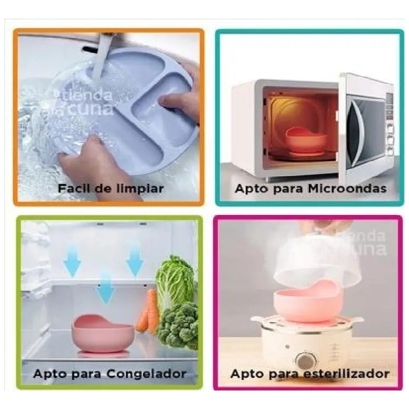 Set 7 Piezas Vajilla Silicona Para Bebé Colores Surtidos
