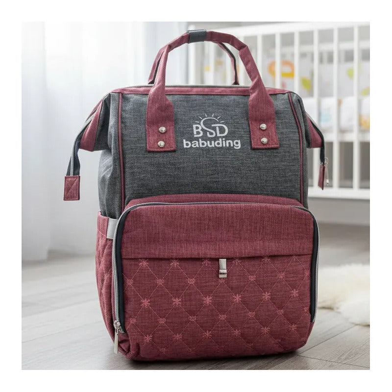 Pañalera Multifuncional Bebe Mochila Con Rojo Bordado