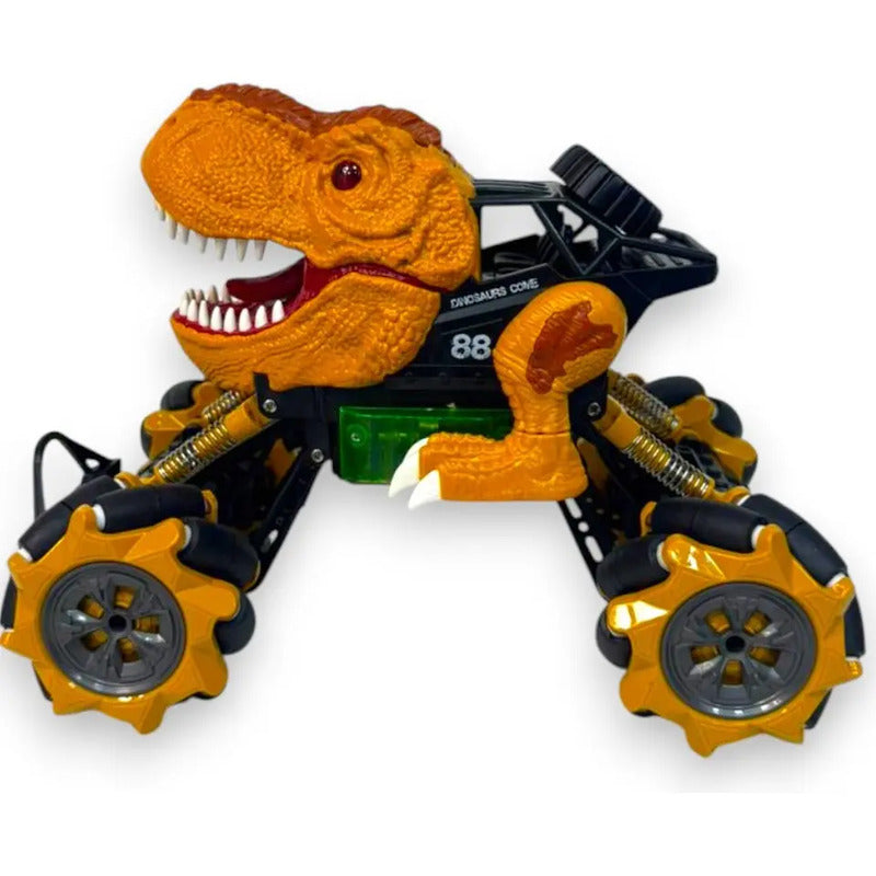 Carro Dinosaurio Control Remoto Humo Luces Música Color Naranja
