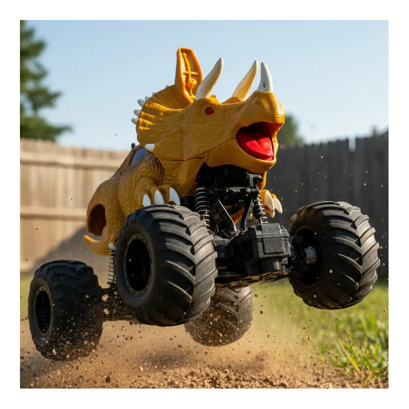 Carro Rino Control Remoto Humo Luces Música Mx-70 Color Naranja Personaje Dinosaurio