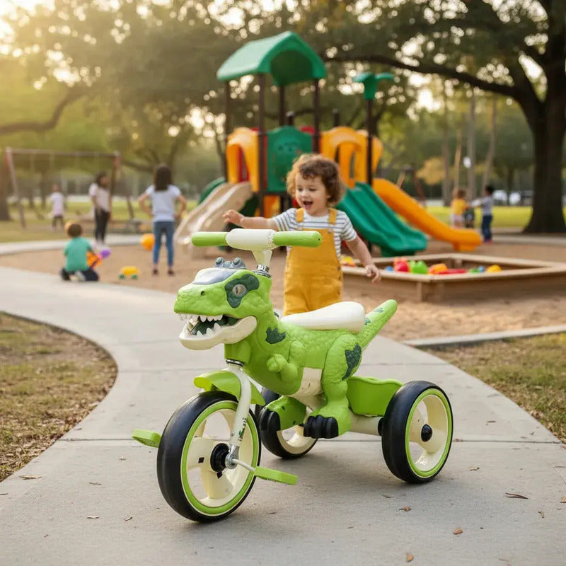 Triciclo Bicicleta Dinosaurio Con Música Y Cesta Tr-064