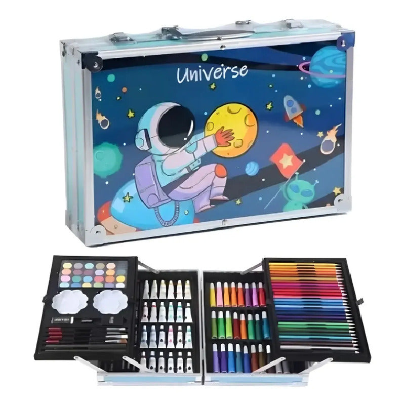 Set De Arte Dibujo Maletín Metálico 145 Piezas Para Niños