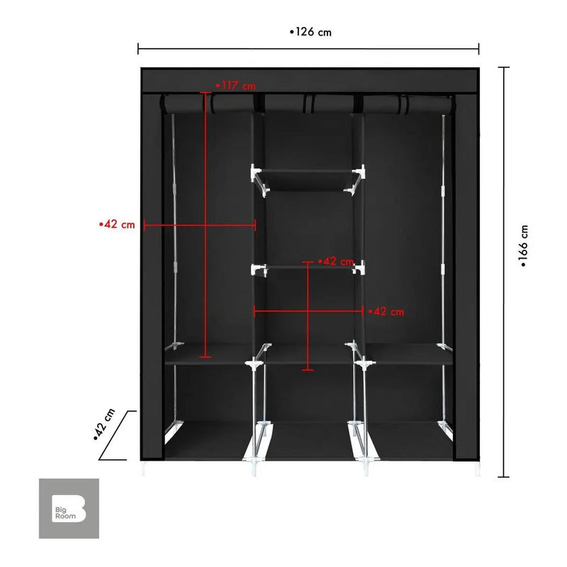 Closet Ropero Armable 3 Puertas Organizador Portatil Color Negro