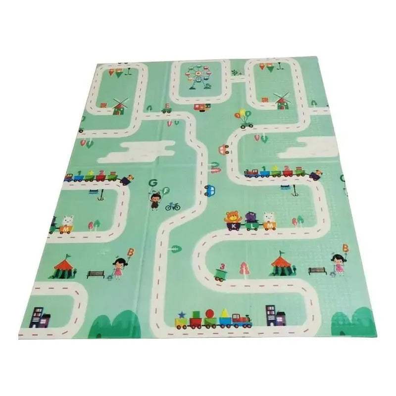 Tapete De Juego Plegable Gateo Bebé 200x180 Cm Doble Faz Conejo-tren