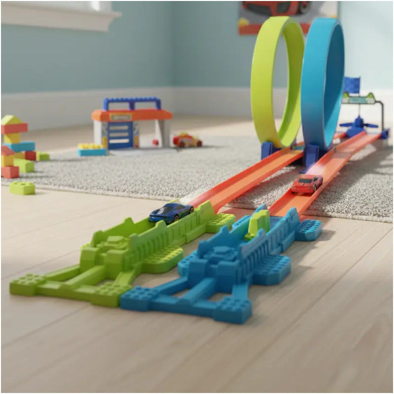 Pista De Carros Kidshop Con Lanzador Azul Y Accesorios