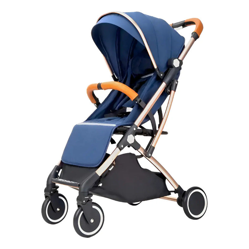 Coche Tipo Maleta Facil Plegable Para Bebe + Toldillo 8005 Color Azul Marino Estructura Dorado