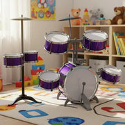 Set Batería Musical 7tambores + Silla Niños Percusión Hk8031 Color Morado