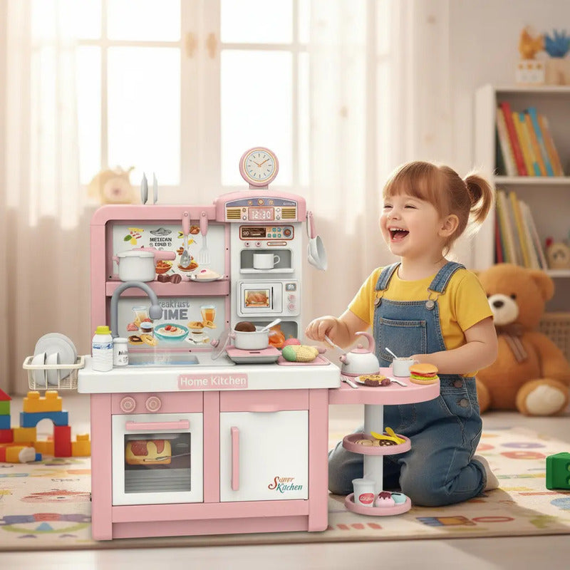 Cocina Infantil Grande Chef Agua Vapor Luces Sonidos 97 Cm Rosa