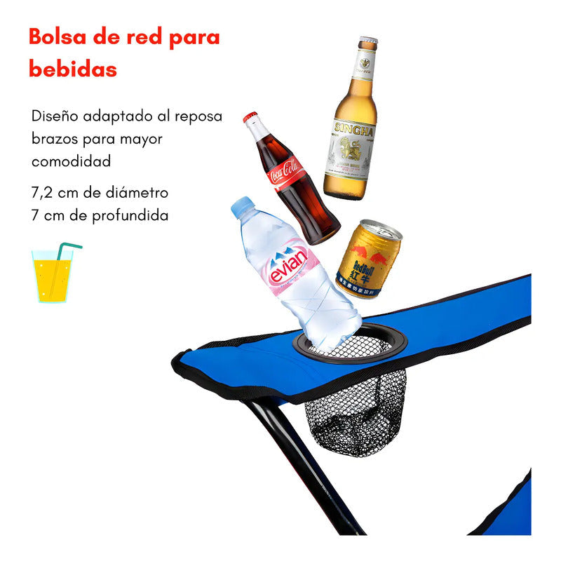 Silla De Camping Plegable Con Portavaso Y Bolso De Transporte Azul