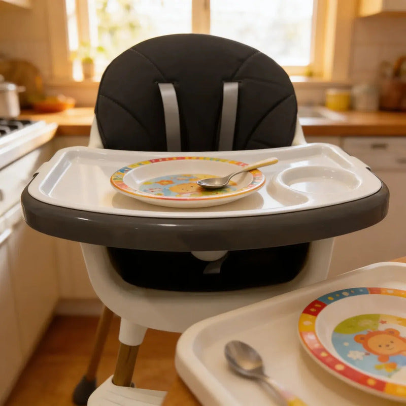 Silla De Comer Para Bebé Kidshop Doble Bandeja 45138 Liso Gris