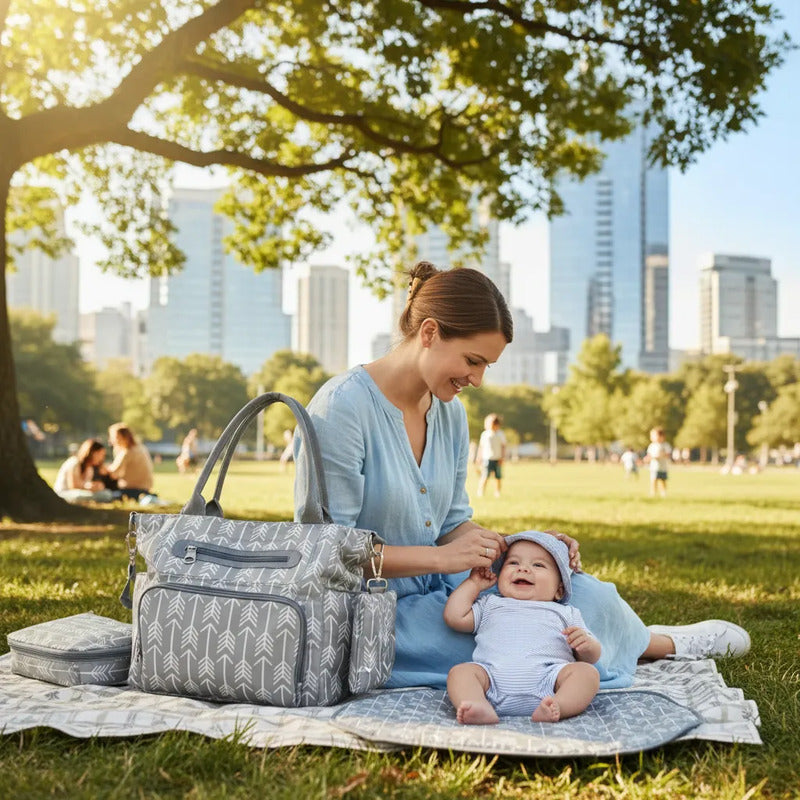 Mochila Pañalera Impermeable Para Bebé Gris 004-gr Gris Claro Nube