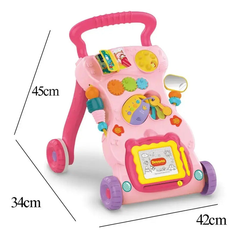 Andadera Musical Para Bebe. Didáctica. Tablero Mágico Color Rosa
