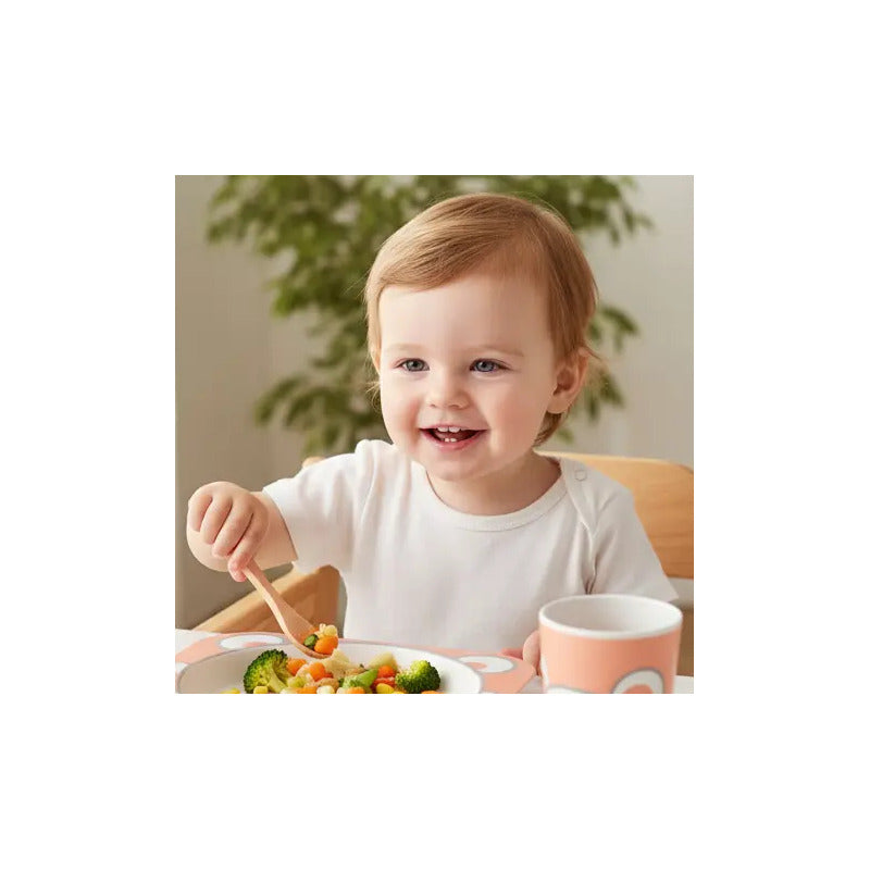 Set Vajilla Bebes Niños Bambu 5 Piezas Plato Con Divisiones