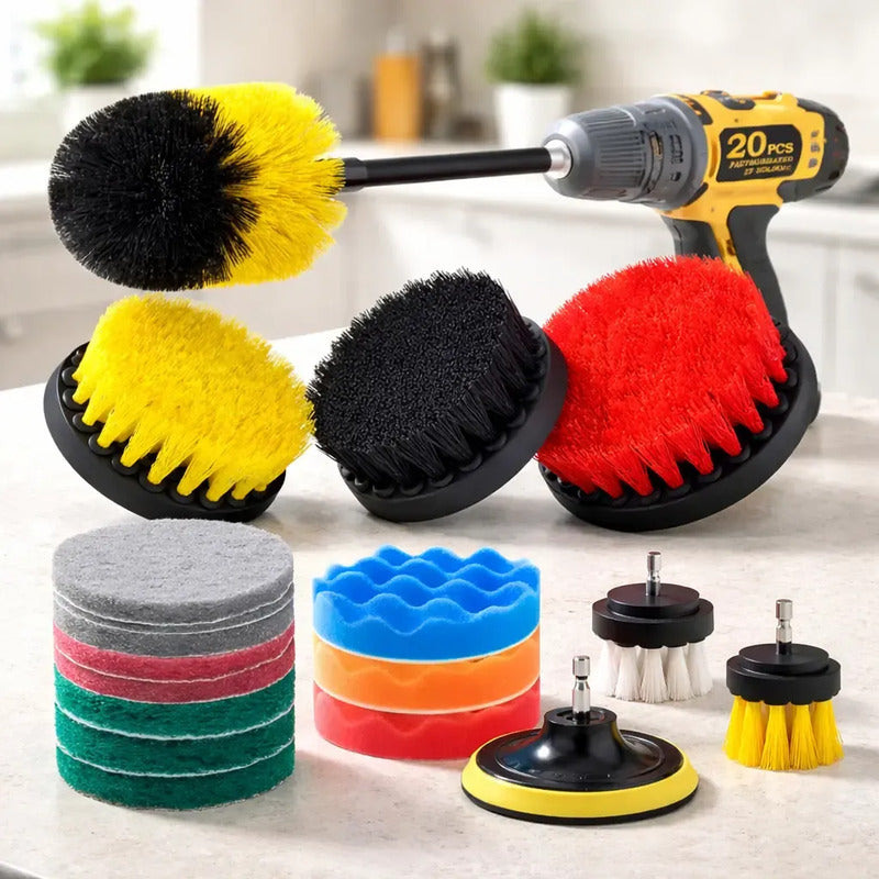 Limpieza De Auto Hogar Set Cepillos Para Taladro 20 Piezas Amarillo