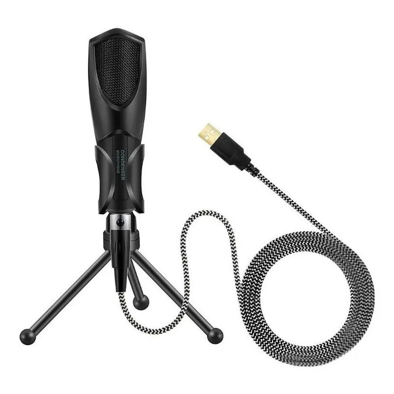 Micrófono Condensador Con Trípode Para Computador Y Cel/usb Color Negro