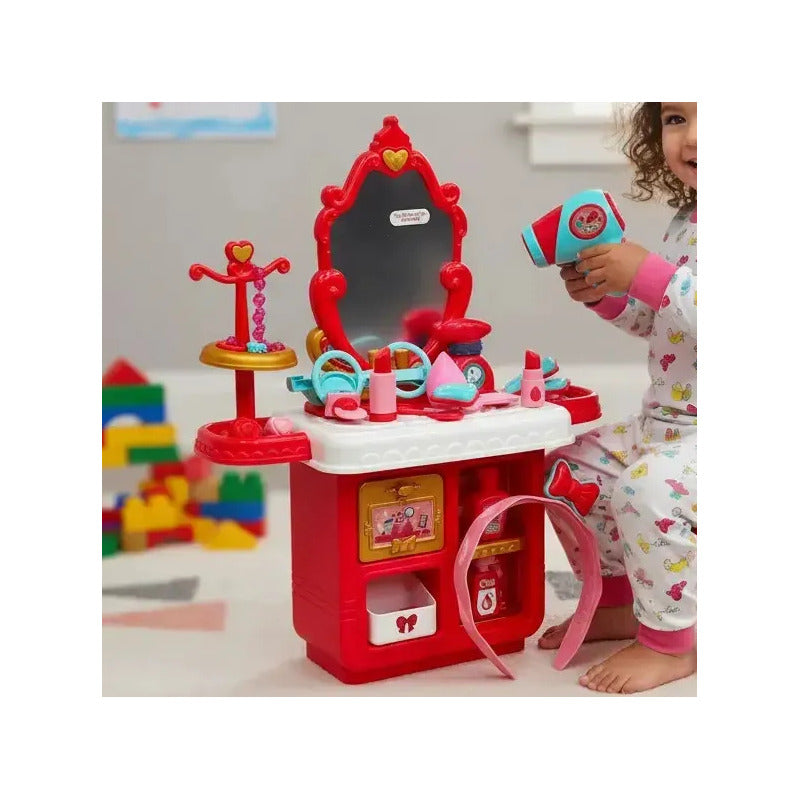 Tocador Infantil Niñas Luz Sonido Espejo Accesorios Amanda-1 Fucsia