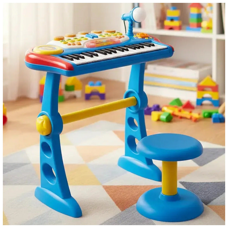 Organeta Piano Teclado Mp3 Para Niños Con Silla Azul 110v